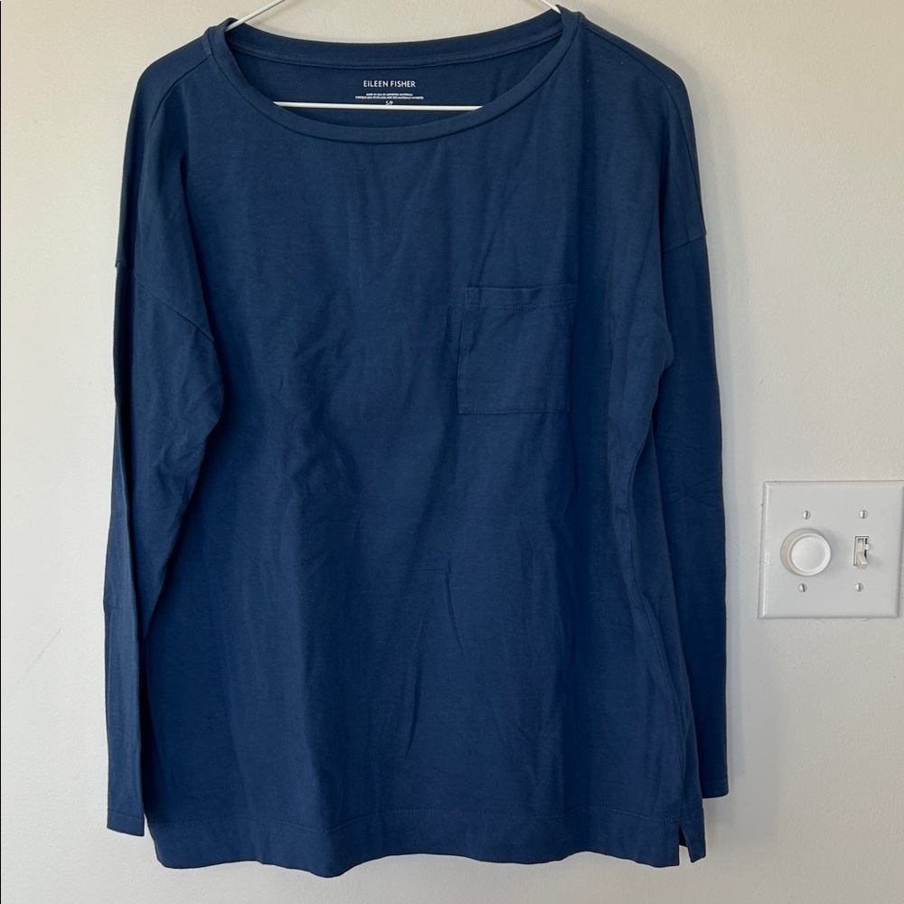 Eileen Fisher Deep Blue Long Sleeve Tee small